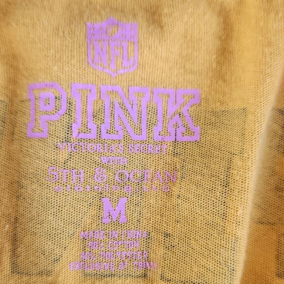 Yellow Pittsburg Steelers V-Neck T-Shirt By PINK Womens Medium - Picture 2 of 5